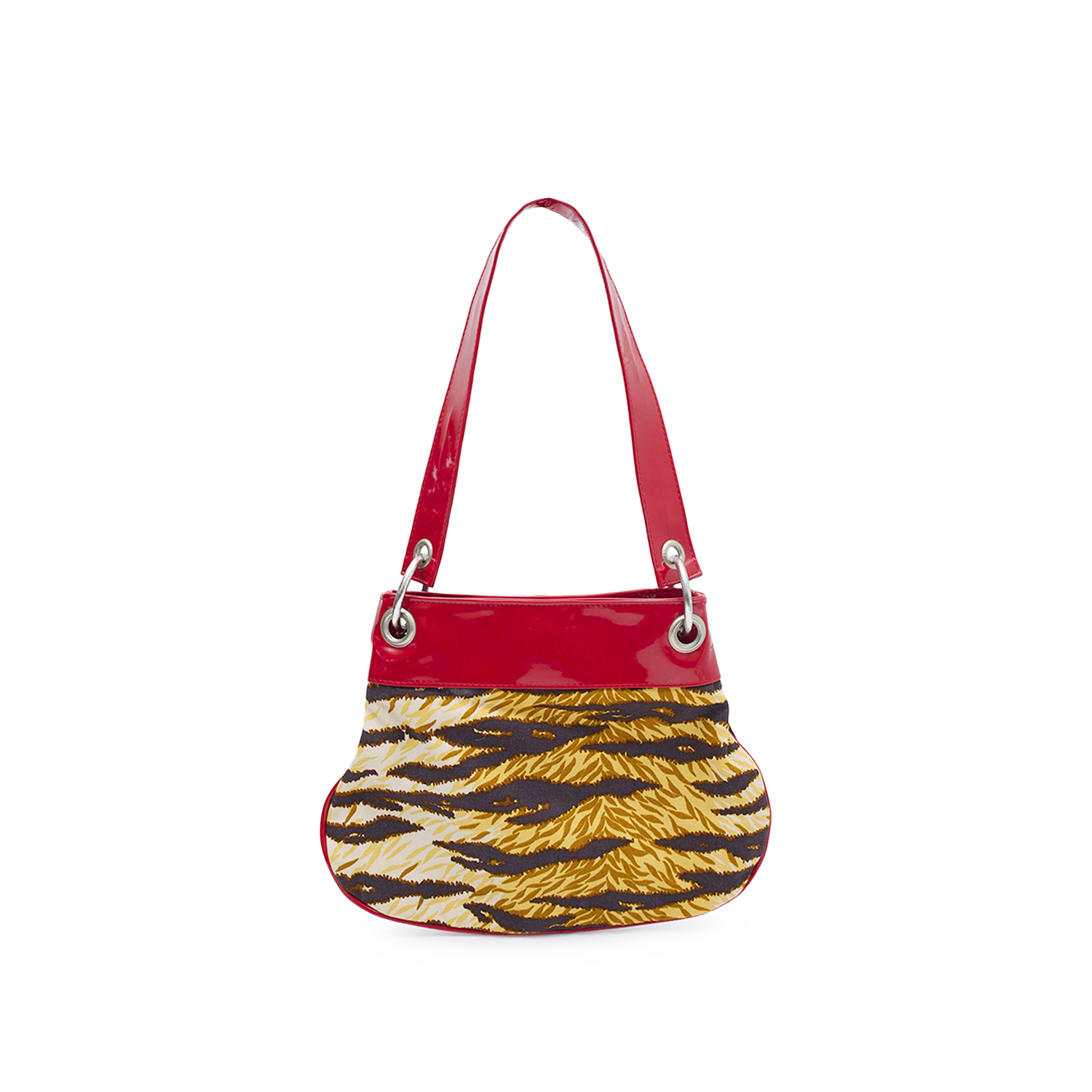 PATENT LEATHER RED AND TIGER PRINT BAG