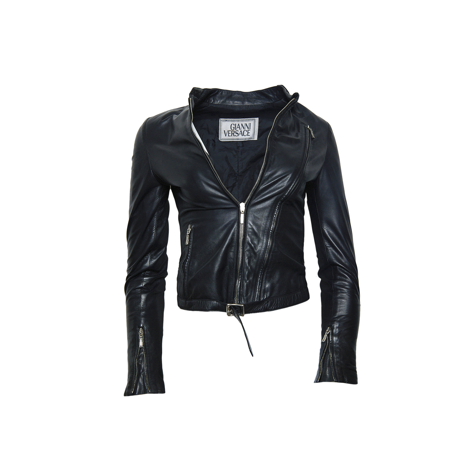 BLACK FITTED LEATHER BIKER JACKET