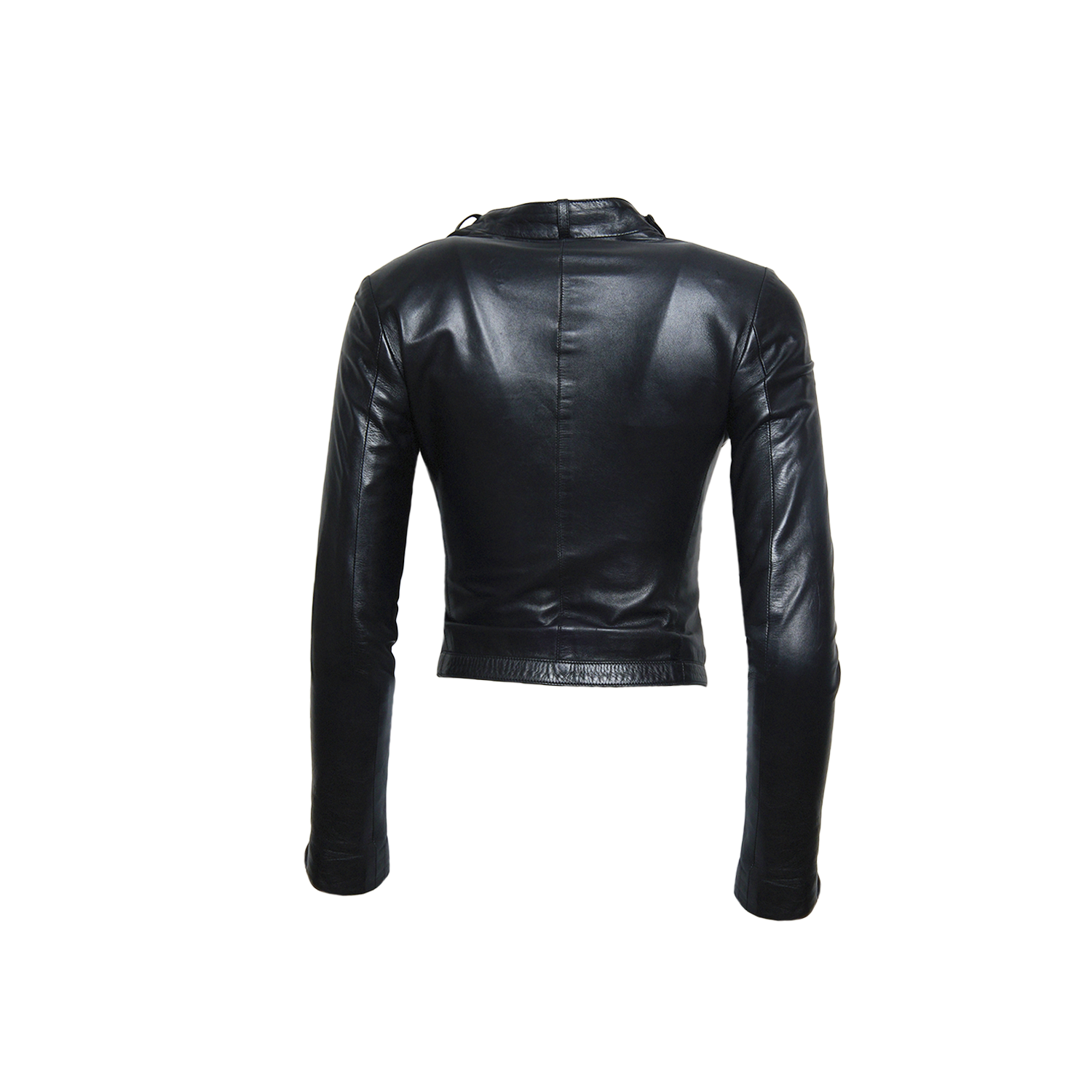 BLACK FITTED LEATHER BIKER JACKET