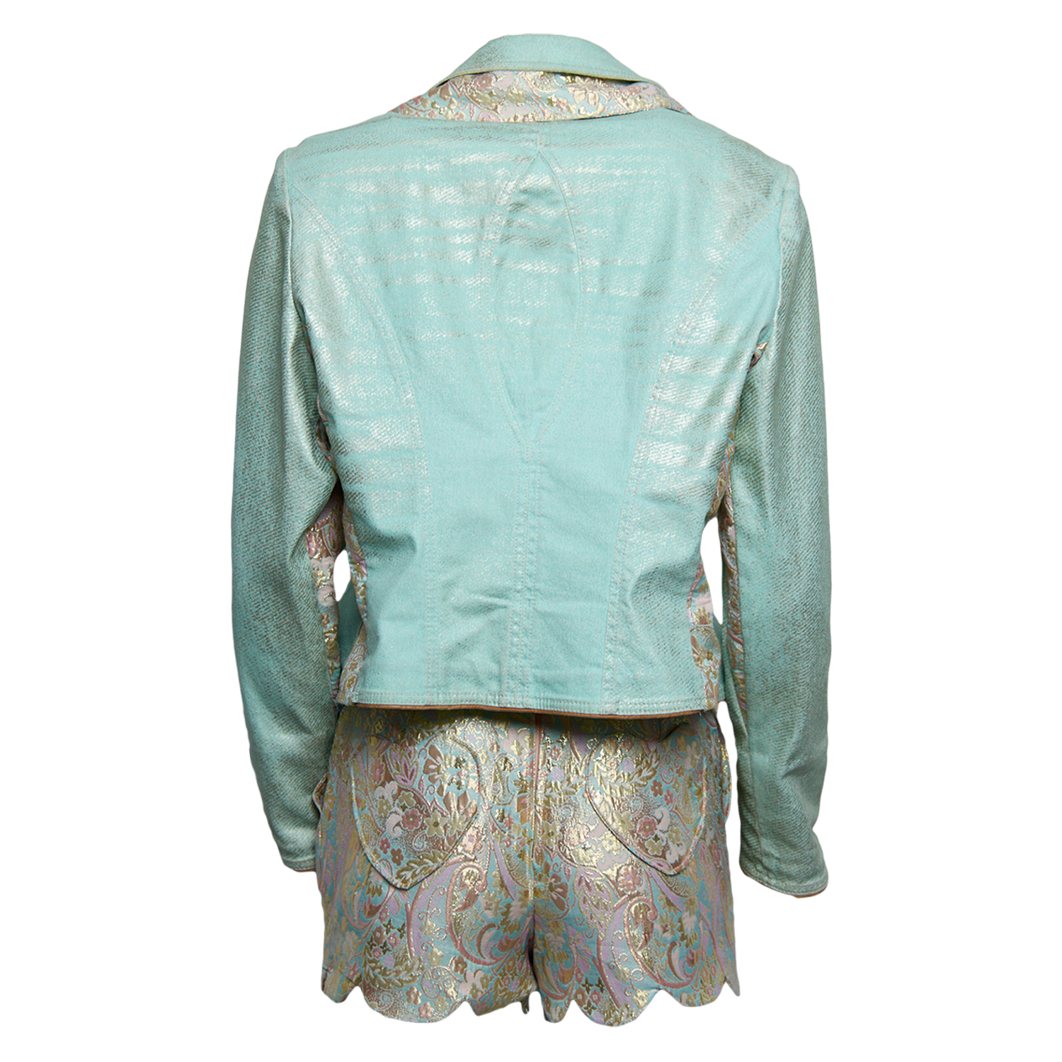 CUSTOM TEAL BROCADE ZIP UP JACKET