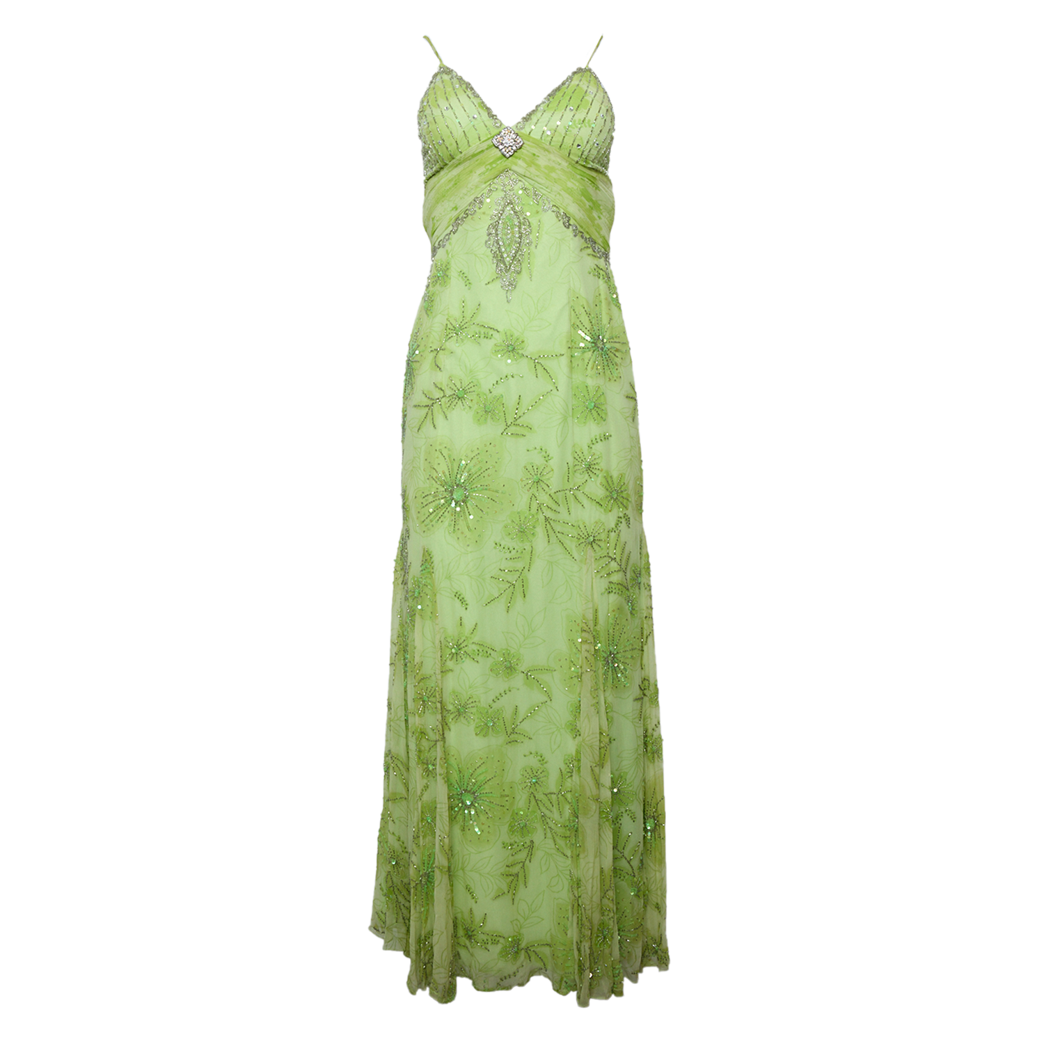 SILK CHIFFON GREEN BEADED DRESS