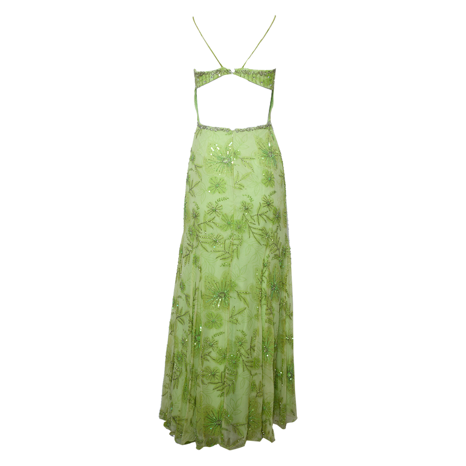 SILK CHIFFON GREEN BEADED DRESS