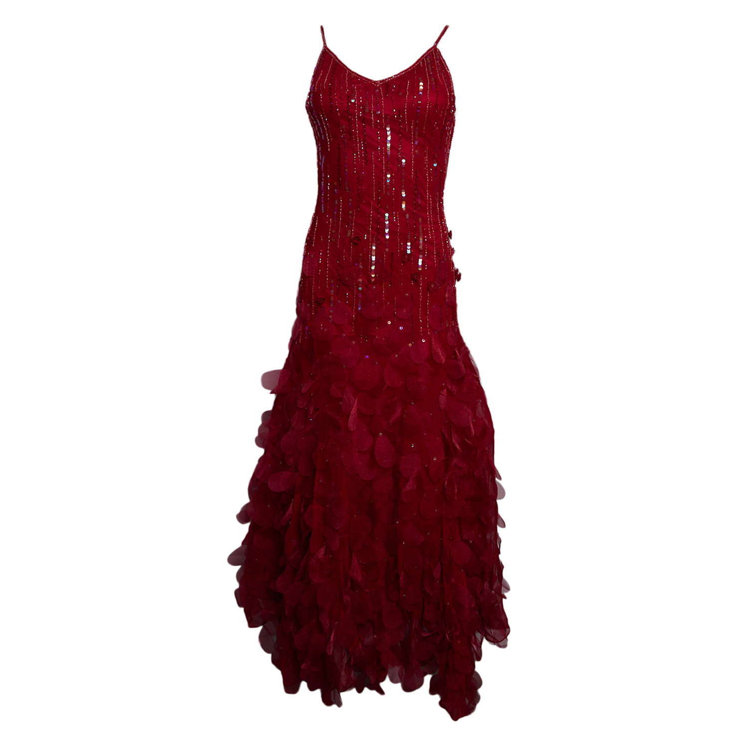 00S SILK RUFFLED BEADED PETAL DRESS