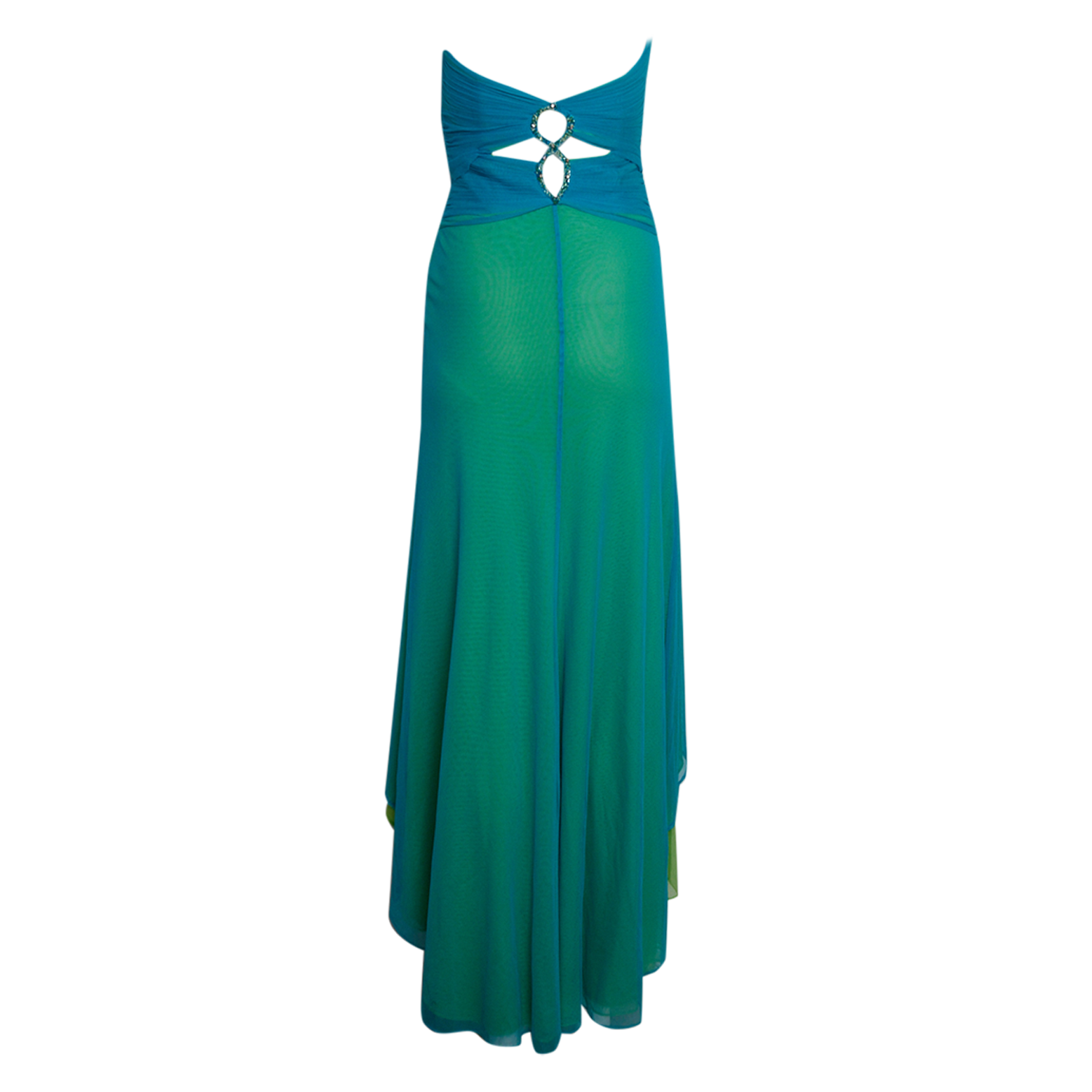 00S BEADED TEAL & GREEN SHEATH CUTOUT DRESS